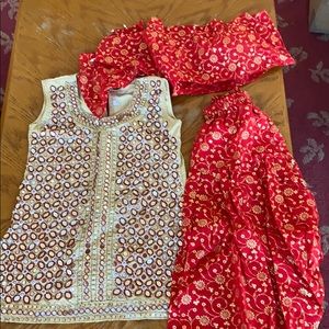 lovely red and gold mirrored silvar kameez